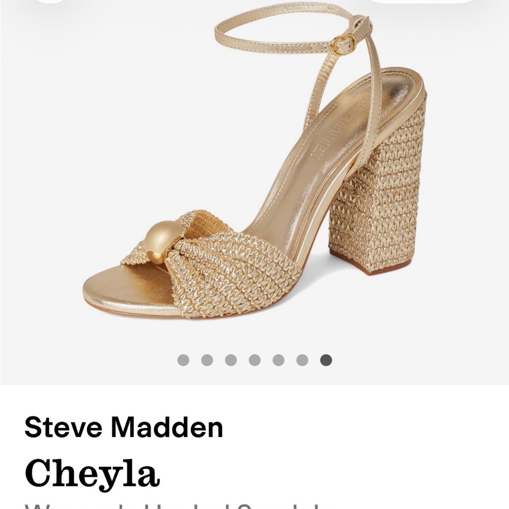 Steve Madden Cheyla Metallic Gold Braided Bow Block Heels - Picture 2 of 8